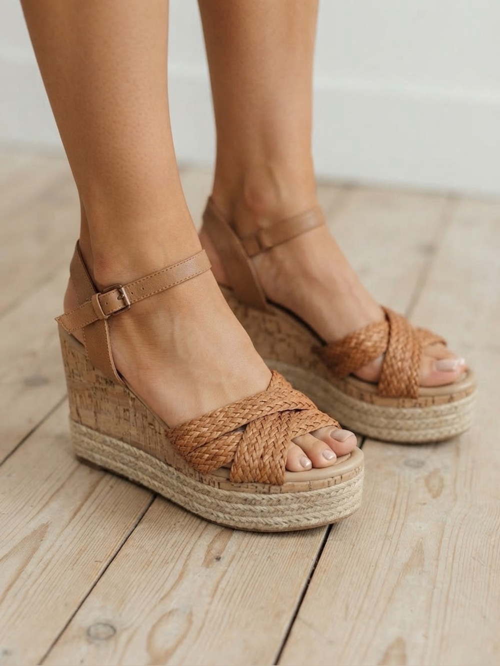 JANE AND THE SHOE Lily Cork Caged Espadrille Wedge Sandals - Size 7.5
